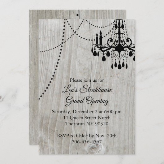 Grote opening hout Restaurant met Chandelier Kaart (Voorkant / Achterkant)