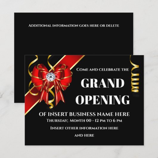 Grote opening rode gouden boog aankondigingskaart (Voorkant / Achterkant)