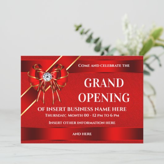 Grote opening rode lint business start elegant save the date (Staand voorkant)