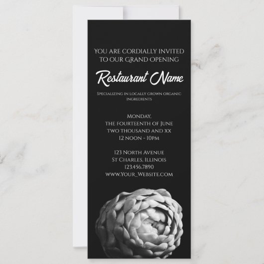 Grote opening van het restaurant van Black and Whi Kaart (Voorkant)