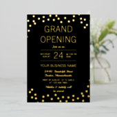 Grote opening voor Black & Gold Confetti Folie Uitnodiging (Staand Voorkant)