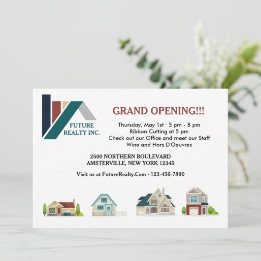 Grote openingsuitnodigingen voor Realty Kantoor Kaart (Staand voorkant)