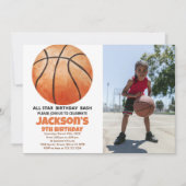 Grote Oranje Basketball Birthday Uitnodigingen fot (Voorkant)