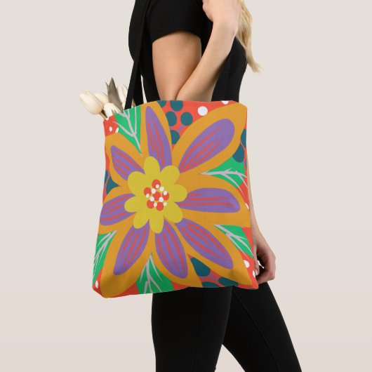 Grote oranje bloem tote bag (Dichtbij)