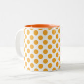 Grote Oranje Stippen op Wit Tweekleurige Koffiemok (Voorkant links)
