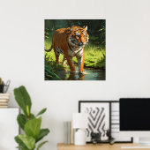 Grote Oranje Tijger in Oerwoud Wildlife Painting Poster (Thuiskantoor)