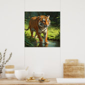 Grote Oranje Tijger in Oerwoud Wildlife Painting Poster (Keuken)