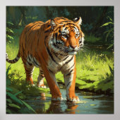 Grote Oranje Tijger in Oerwoud Wildlife Painting Poster (Voorkant)