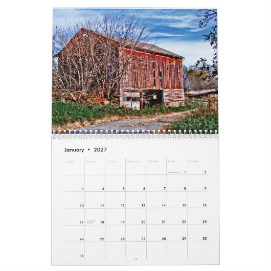 Grote oude landelijke schuren in 2013 kalender (Jan 2027)