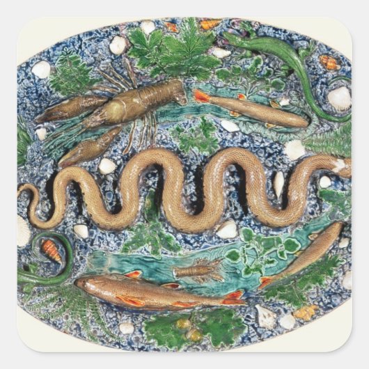 Grote ovale schaal in reliëf vierkante sticker (Voorkant)