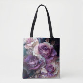 Grote Paarse en Gouden Rozen Tote Bag (Voorkant)