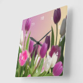Grote Paarse en witte Tulpen Vierkante Klok (Hoek)