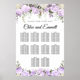 Grote Paarse Floral 10-tafel weduwenkaart Poster