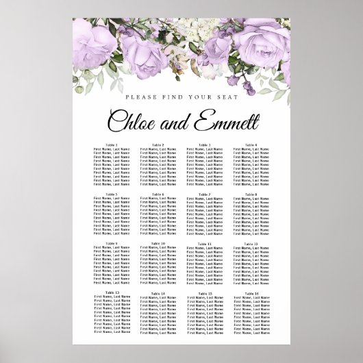 Grote Paarse Floral 16-tafel weduwenkaart Poster (Voorkant)