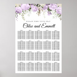 Grote Paarse Floral 20-tafel bruiloft Poster