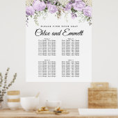 Grote Paarse Floral 4-tafel bruiloft Poster (Keuken)
