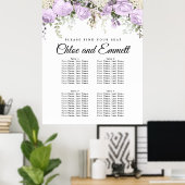 Grote Paarse Floral 4-tafel bruiloft Poster (Thuiskantoor)