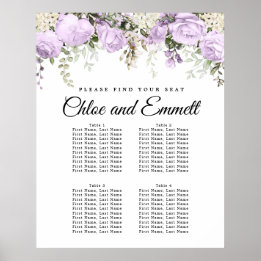 Grote Paarse Floral 4-tafel bruiloft Poster