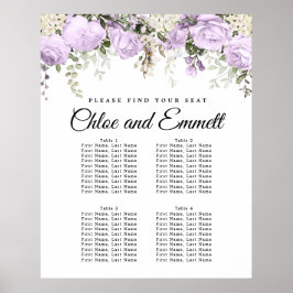 Grote Paarse Floral 4-tafel bruiloft Poster