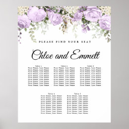 Grote Paarse Floral 5-tafel bruiloft Poster
