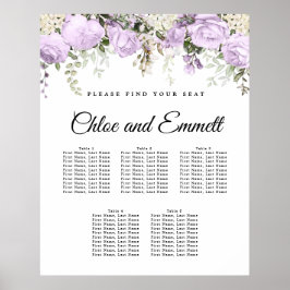 Grote Paarse Floral 5-tafel bruiloft Poster