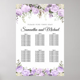 Grote Paarse Floral 6-tafel weduwenkaart Poster