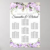 Grote Paarse Floral 7-tafel bruiloft Poster (Voorkant)