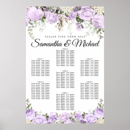 Grote Paarse Floral 7-tafel bruiloft Poster