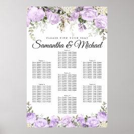 Grote Paarse Floral 7-tafel bruiloft Poster