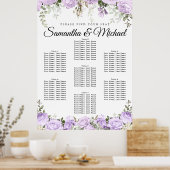 Grote Paarse Floral 7-tafel bruiloft Poster (Keuken)