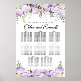 Grote Paarse Floral-8-tafel-bruiloft Poster