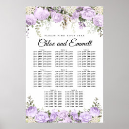 Grote Paarse Floral-8-tafel-bruiloft Poster