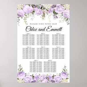 Grote Paarse Floral-8-tafel-bruiloft Poster