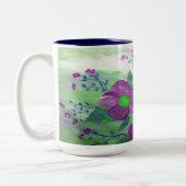 Grote Paarse Navy Blye en Lime Green Flowered Mok (Links)