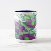 Grote Paarse Navy Blye en Lime Green Flowered Mok (Center)