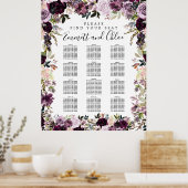 Grote Paarse roze Floral - 12-tabel Zitplaatje Poster (Keuken)