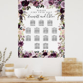 Grote Paarse roze Floral - 13-tabel zitplaatskaart Poster (Keuken)