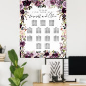 Grote Paarse roze Floral - 13-tabel zitplaatskaart Poster (Thuiskantoor)