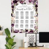 Grote Paarse roze Floral - 16-tabel zitplaatskaart Poster (Thuiskantoor)