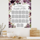 Grote Paarse roze Floral - 17-tabel zitplaatskaart Poster (Keuken)