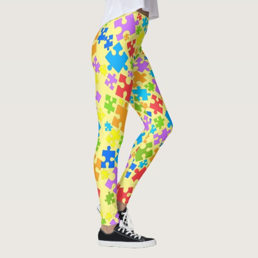 Grote paaskleurautisme puzzelstukjes op gele gloed leggings (Rechts)