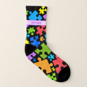 Grote paaskleurautisme Puzzle-artikelen op BLACK Sokken (Links binnenkant)