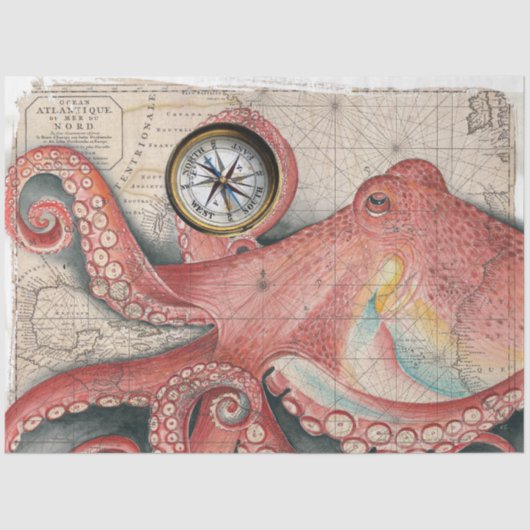 Grote Pacifische octopus plattegrond Tissuepapier (Voorkant)