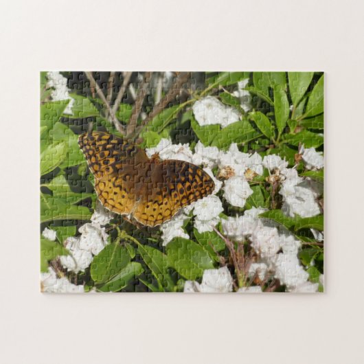 Grote parelmoervlinder op berglaurier legpuzzel (Horizontaal)