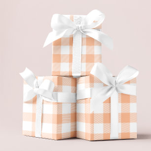 Grote Pastel Peach en White Gingham Cadeaupapier