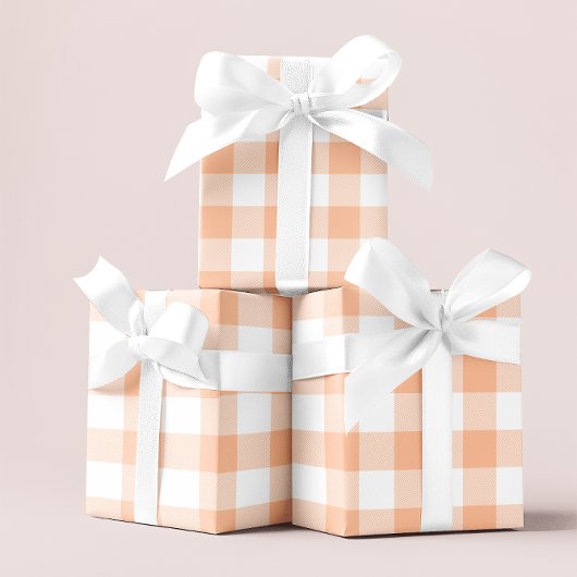 Grote Pastel Peach en White Gingham Cadeaupapier