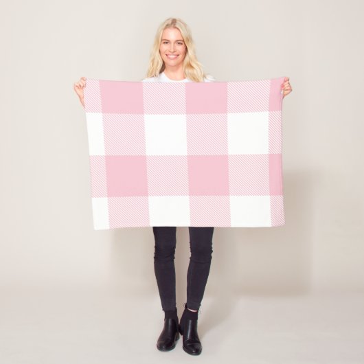 Grote Pastel Roze en Witte Gingham Pset Fleece Deken (In situ)