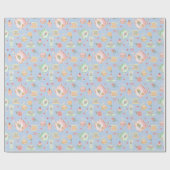 Grote Pastel Waterverf theepotten op blauw Cadeaupapier (Vlak)