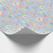 Grote Pastel Waterverf theepotten op blauw Cadeaupapier (Hoek)