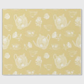 Grote Pastel Waterverf theepotten op geel Cadeaupapier (Vlak)